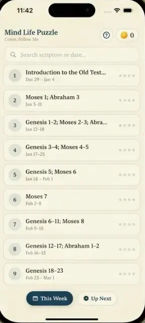 Mind Life Puzzle weekly lesson list