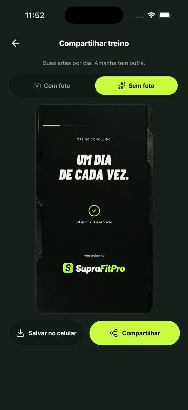 SupraFitPro share card for a finished workout